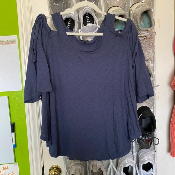 Women's Blue Express Cold Shoulder Blouse Sz M - Picture 1 of 4